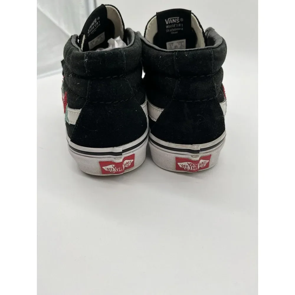 VANS SK8-Mid Black Embroidered Rose Skate Sneakers Shoes Women's‎ 5.5